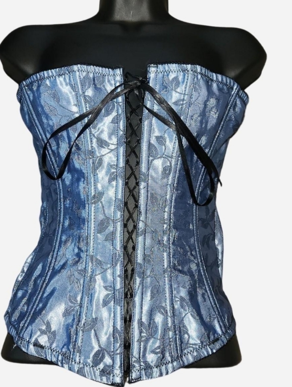 Vintage Victoria's Secret blue and black satin lace-up corset